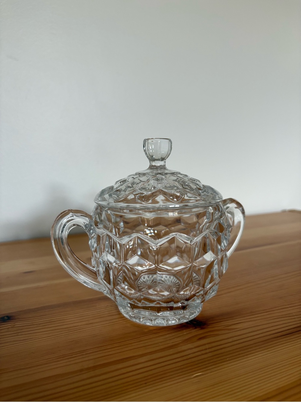 Indiana Glass American Whitehall Cubist Pattern Lidded Dish with Handles - Clear